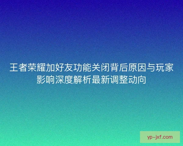 王者荣耀加好友功能关闭背后原因与玩家影响深度解析最新调整动向